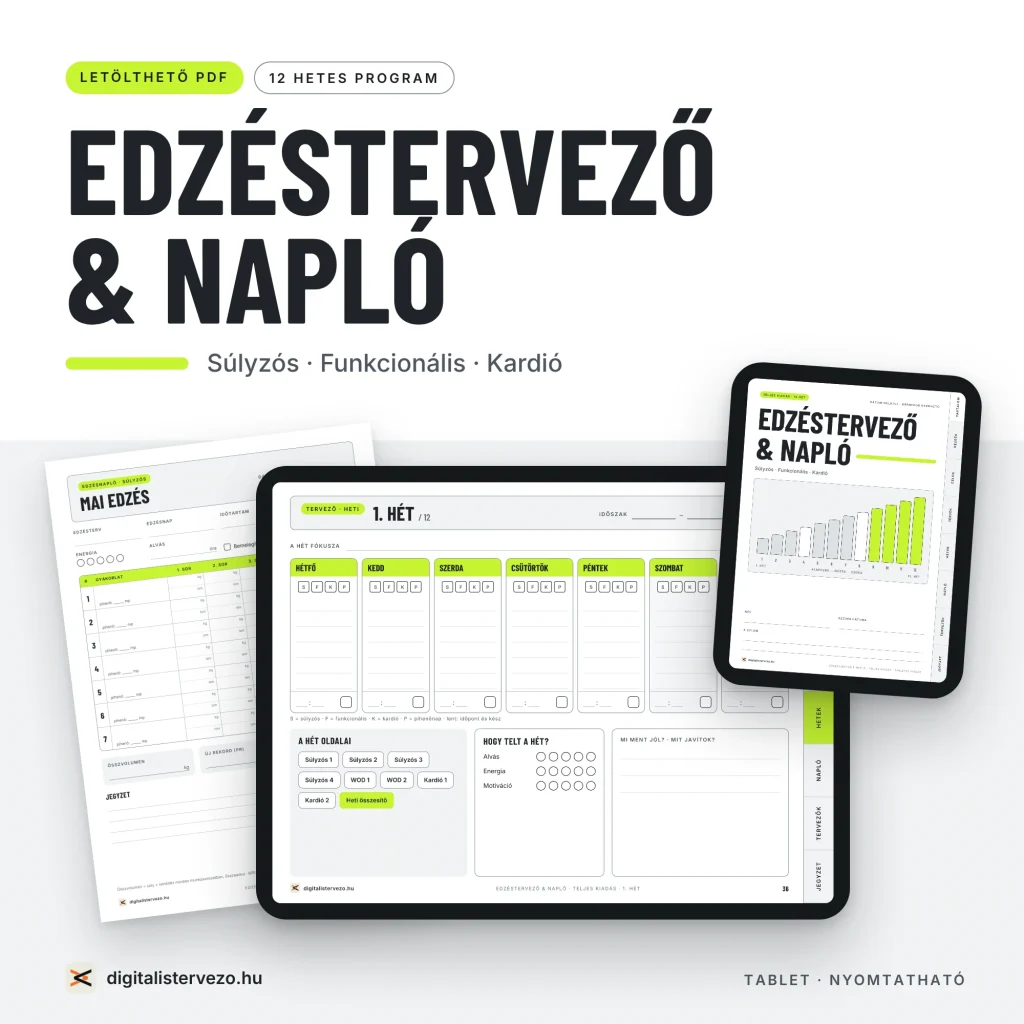 Edzésnapló, edzéstervező nyomtatható, letölthető pdf. Tableten való haználatra is