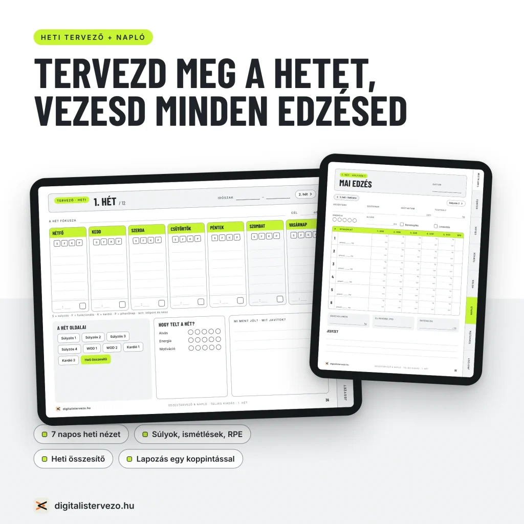 Edzésnapló, edzéstervező nyomtatható, letölthető pdf. Tableten való haználatra is