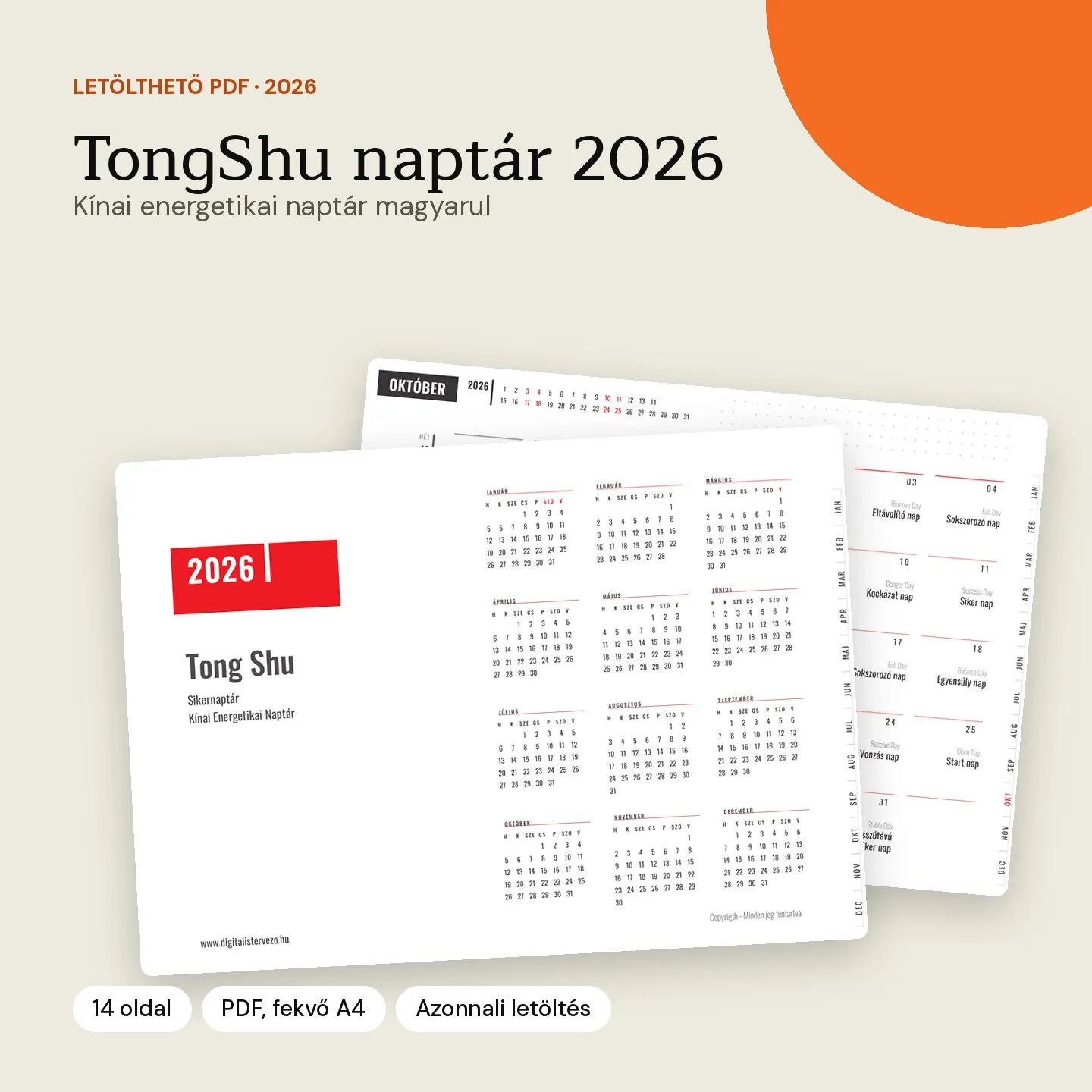 TongShu naptár 2026: az éves nézet és az októberi havi oldal